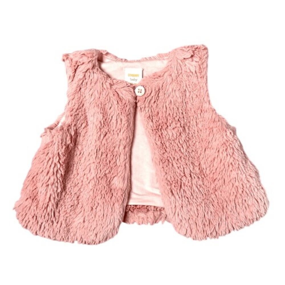 Gymboree Pink Faux Fur Girl Infant Button Vest 12-18 months Fuzzy‎ Furry Pastel